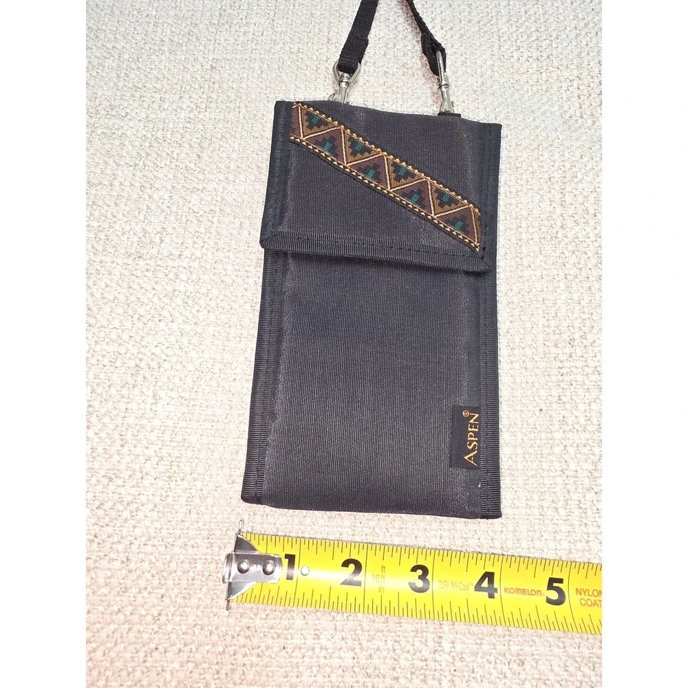 Aspen Black Nylon Neck Wallet Travel Pouch Southwestern Embroidery Geometric